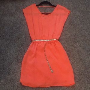 Bright Orange Dress w/ gold belt size XS
